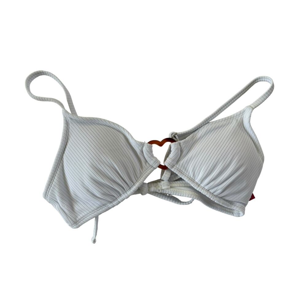 Juniors Ribbed White Bikini Top Xhilaration Medium Faux Tortoise Heart #MQ20